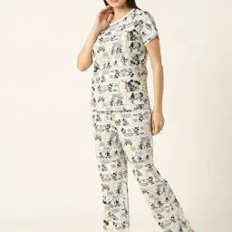 R&B White Cotton Graphic Print T-Shirt With Pyjamas image 3