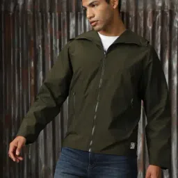 High Star Green Polyester Relaxed Fit Print Casual jackets image 3