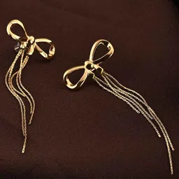 PALMONAS Gold-Plated Bow and Tassel Drop Earrings image 2