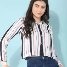 Crimsoune Club White Cotton Stripes Crop Shirt-picture-33