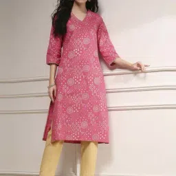 Biba Pink Cotton Straight Fit Printed Kurta-image-29