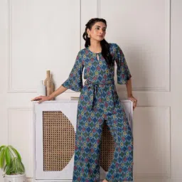 Juniper Teal Viscose Printed Jumpsuit With Belt-picture-23
