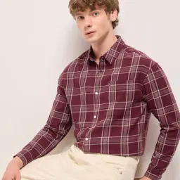 The Bear House Red Cotton Relaxed Fit Checked Shirt-image-14