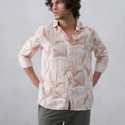 Crimsoune Club Peach Blended Slim Fit Floral Casual Shirts image 1