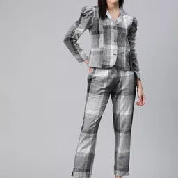 Cottinfab Women Checkered Coat Coat and Trousers Co-ord Set-picture-21