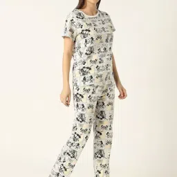 R&B White Cotton Graphic Print T-Shirt With Pyjamas image 4