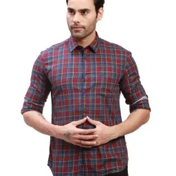 Parx Dark Red Cotton Slim Fit Checks Shirt-image-9