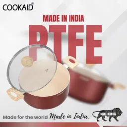 Cookaid ?Metallic Maroon Aluminium Neo Glide Series Non Stick Ptfe Casserole with Glass Lid (22 cm) image 4