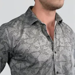 Almaty Grey Cotton Slim Fit Printed Shirt image 5