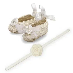 FUNKRAFTS Girls Handmade Crochet Acrylic Booties with Headband-image-45