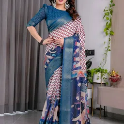 AVANTIKA FASHION Geometric Printed Pure Linen Kanjeevaram Saree image 5