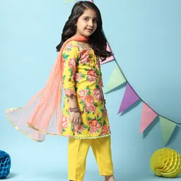 Biba Floral Printed Kurta with Trousers & Dupatta image 5