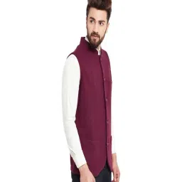 Hypernation Maroon Slim Fit Cotton Waistcoat image 3