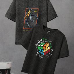 CODEZ Boys Pack Of 2 Graphic Printed Round Neck Short Sleeves T-shirts-picture-38