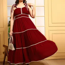 DEEBACO Women Plus Size Solid Shoulder Straps Fit & Flare Maxi Dress-image-30