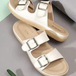 PICSON Women Textured Open Toe Flats with Buckles image 2