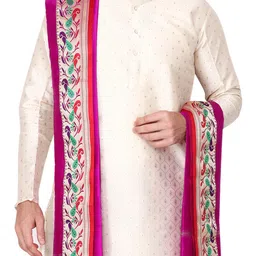 rameshwaram fabrics Cotton Silk Dhoti Kurta Set for Men with Stole, 3 Piece Set image 2