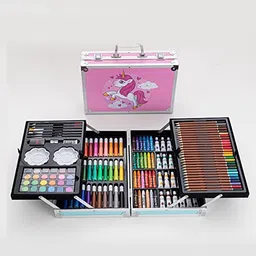 Zyamalox Unicorn Design-Pink 145-Piece Art Supplies Set for Kids | Deluxe Studio Drawing and Painting Kit in Portable Aluminum Case Great Gift for Boys, Girls, Children, Teens, and Artists-image-42