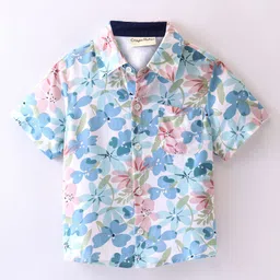 CrayonFlakes Half Sleeves Floral Printed Shirt - Off White & Blue-picture-14