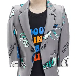 Dapper Dudes Full Sleeves Typography Printed Printed Blazer With Tee - Grey-picture-36