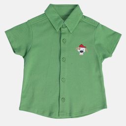 MINI KLUB Cotton Half Sleeves Dog Printed Shirt - Green-picture-28