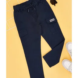 Pantaloons Junior Cotton Typography Patch Detailed Pant - Navy Blue-image-12