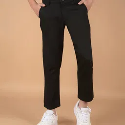 CRIMSOUNE CLUB Cotton Solid Trousers - Black-picture-15