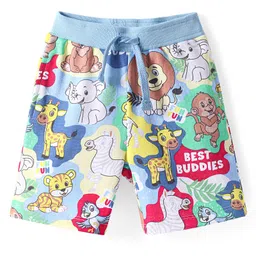 Babyhug Cotton KnitMid Thigh Shorts with Animal Print - Blue-picture-21