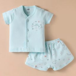 Zero Interlock Knit Half Sleeves Shorts Night Suit With Sea Animals Print - Aqua Blue-picture-10