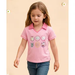 Cutecumber Knit Half Sleeves Cute Animals Printed Top - Pink-picture-29
