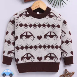 TOONYPORT Woollen Woven Full Sleeves Cars Designed Sweater - Pink-picture-16