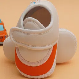 Neska Moda Colour Blocked Velcro Closure Booties - White & Orange image 4