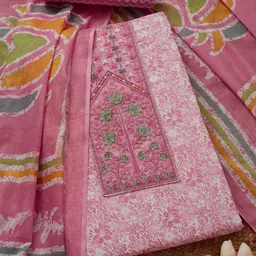 Soch Floral Printed With Thread Work Pure Cotton Unstitched Dress Material-picture-26