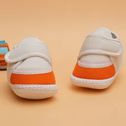 Neska Moda Colour Blocked Velcro Closure Booties - White & Orange image 5