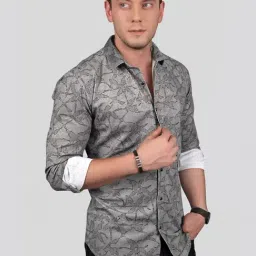 Almaty Grey Cotton Slim Fit Printed Shirt image 3