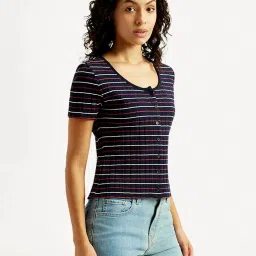 Levi's Women's Striped Navy Scoop Neck Top image 3