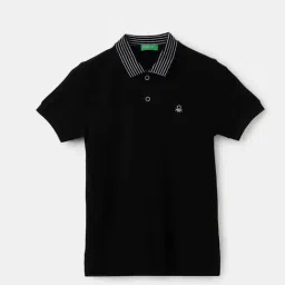 United Colors of Benetton Kids Black Cotton Logo Polo T-Shirt-image-24