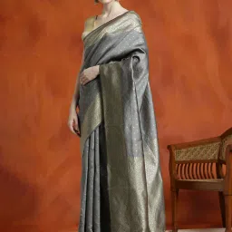 Jaipur Kurti Grey Woven Saree With Unstitched Blouse image 3
