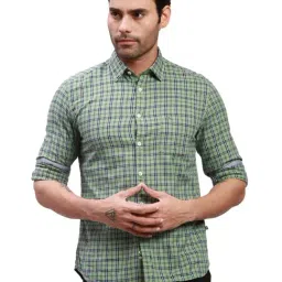 Parx Sage Green Cotton Slim Fit Checks Shirt-picture-19