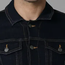 Louis Philippe Navy Cotton Slim Fit Printed Denim Jacket image 4