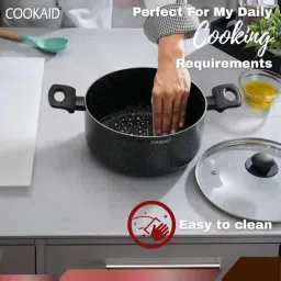 Cookaid ?Black Aluminium Neo Glide Series Non Stick Ptfe Casserole with Glass Lid (22 cm) image 5