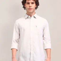 U.S. Polo Assn. Beige Cotton Slim Fit Striped Shirt-picture-29