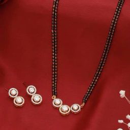 Saraf RS Jewellery Gold Plated Zircon Studded Solitaire Black Bead Mangalsutra & Earrings Set-picture-4