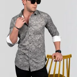 Almaty Grey Cotton Slim Fit Printed Shirt image 4