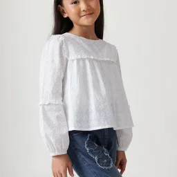 One Friday Kids White Embroidery Regular Fit Top image 3