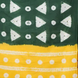 Unnati Silks Green & Yellow Cotton Printed Saree With Unstitched Blouse image 3