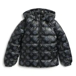 Guess Black Printed Hooded Neck Puffer Jacket-image-12