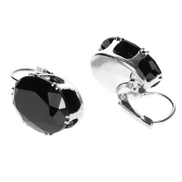 OOMPH Silver Tone Large Oval Black and White Cubic Zirconia Drop Earrings Pack of 2 image 3