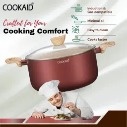 Cookaid ?Metallic Maroon Aluminium Neo Glide Series Non Stick Ptfe Casserole with Glass Lid (22 cm) image 3