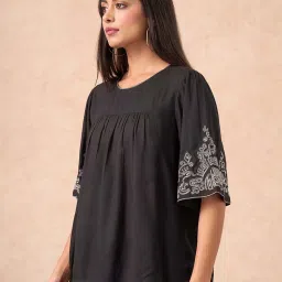 Marigold Lane Black Regular Fit Embroidered Top image 3